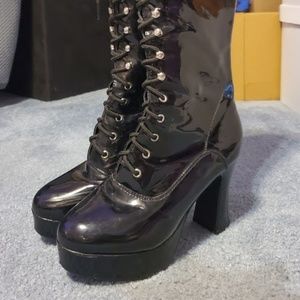 Goth knee-high lace-up boots